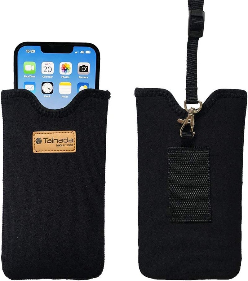 Tainada Neoprene Shockproof Cell Phone Sleeve Pouch Carrying Case for Men Women w/Neck Lanyard, Belt Loop Holster for iPhone 17/16 Pro Max, Air, 16 Plus, 16e; Samsung S25, S24+, A56, Z Fold7 (Black) - Image 1